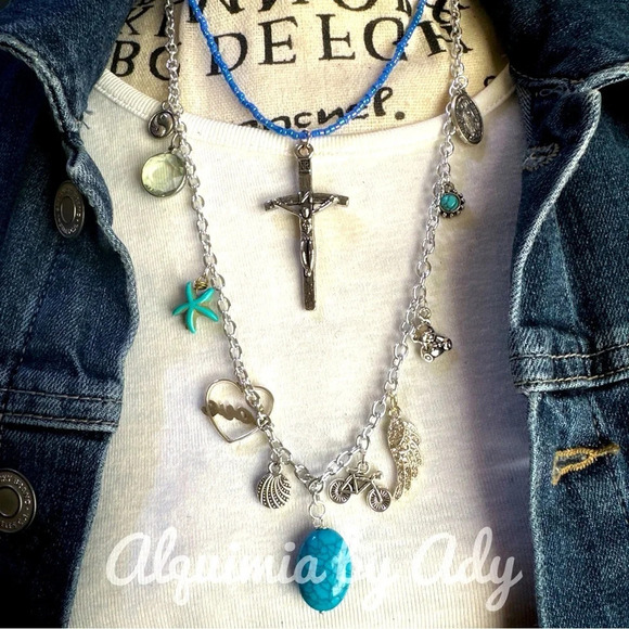 Alquimia by Ady Silver and Blue Charm Necklace